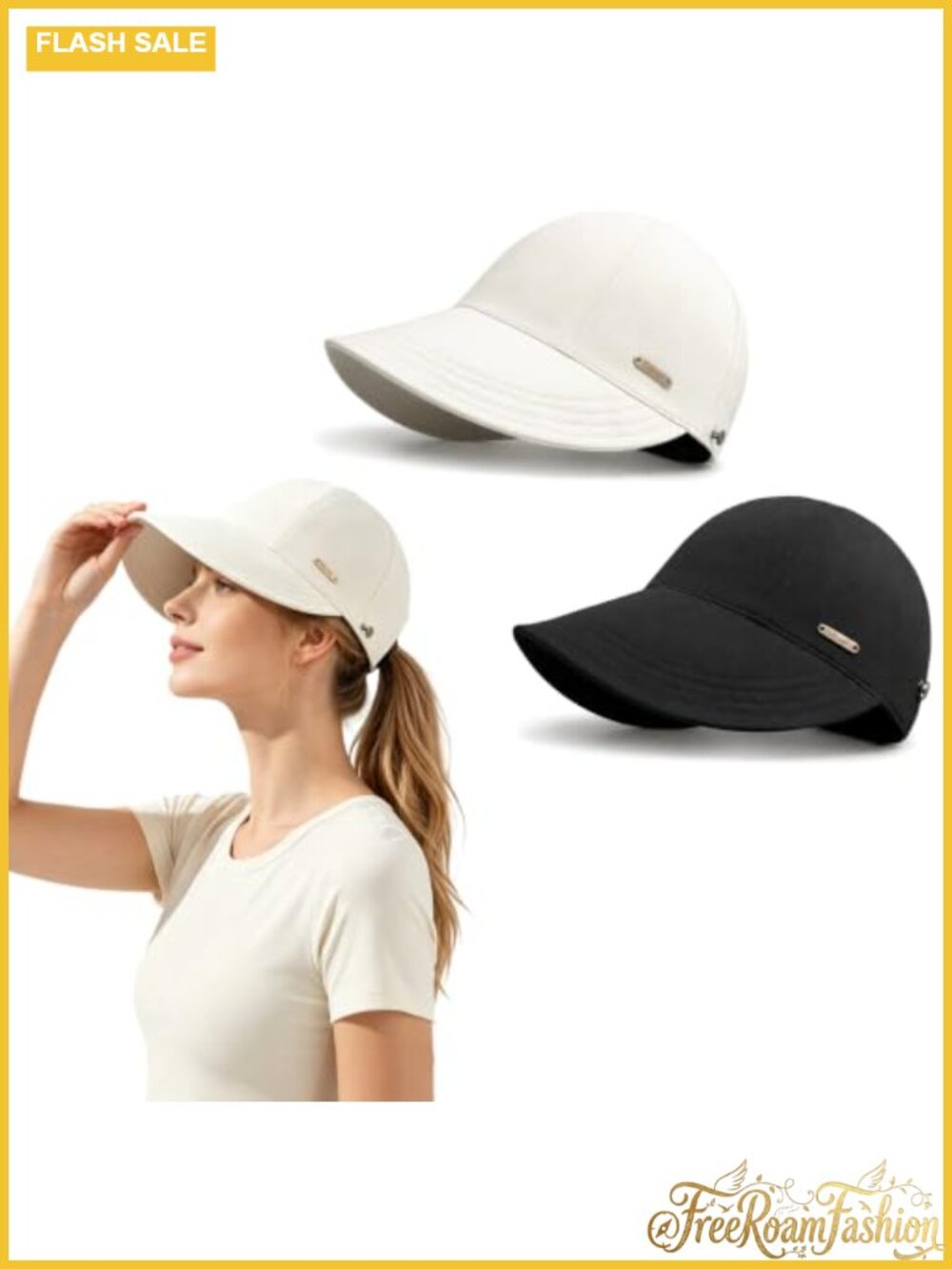 Womens Wide Brim Sun Hat Ponytail UV Protection Foldable 2 Pack